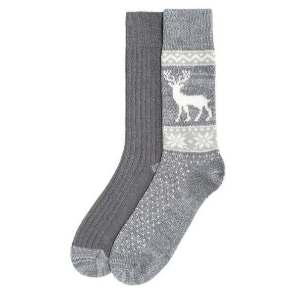 Cuddl Duds Mens ClimateSmart Plushfill Crew Socks 2 Pairs Grey & Pattern - Picture 2 of 6